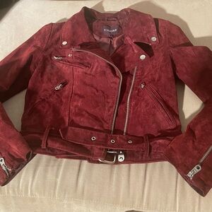 Vigoss Women's Burgundy Suede Leather Moto Jacket